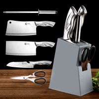 全套厨房刀具套装五件套组合家用菜刀锋利砍骨刀剪刀磨刀棒带刀架
