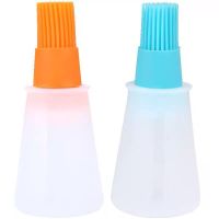 耐高温硅胶油刷带瓶 厨房烙饼油刷子烧烤刷子不掉毛食用毛刷家用|橙色+蓝色