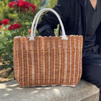 塑料编织购物篮采摘篮买菜篮洗澡手提篮子收纳筐野餐篮ins|-特-大-号-白-卡-其色