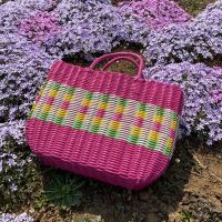 塑料编织购物篮采摘篮买菜篮洗澡手提篮子收纳筐野餐篮ins|-特大号-XL-粉-花-