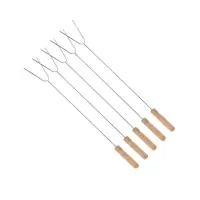 烧烤签子不锈钢羊肉烤串签子圆扁签铁刚签家用户外烧烤针工具套装|木柄U型叉5支装