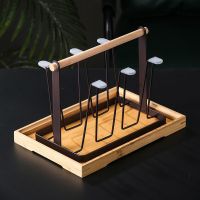 杯架沥水架家用客厅挂杯子收纳置物架创意托盘放玻璃水杯架子套装|咖啡木杯架+小竹木盘