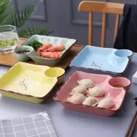 大号饺子盘带醋碟多功能陶瓷寿司盘创意虾盘分格家用早餐盘菜碟子