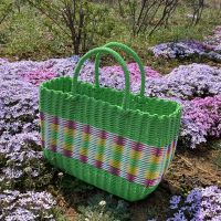 塑料编织购物篮采摘篮买菜篮洗澡手提篮子收纳筐野餐篮ins|-特大号-XL-绿-色-