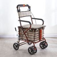 老人手推车座椅可坐可推小拉车四轮买菜助步折叠老年代步车|[大众喜爱]C3红色双轮杆刹无踏板c