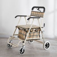老人手推车座椅可坐可推小拉车四轮买菜助步折叠老年代步车|[胖人款]D2白色单轮手刹有踏板c