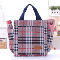 防水饭盒袋便当手提包大号学生上班族装饭盒便当袋妈咪外出手拎包|加厚防水多口袋棕格(拉链设计)