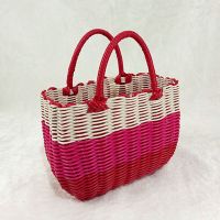野餐小篮子ins用品塑料仿藤手提篮编织买菜篮春游田园收纳筐|大号提篮粉色渐变