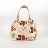 抽绳束口饭盒袋卡通手提袋加厚耐磨帆布手拎袋装饭包便捷收纳包袋|浅粉碎花小猫