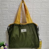 可折叠束口购物袋韩版单肩束口环保袋时尚收纳包市购物袋|军绿