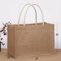 亚麻手提袋饭盒袋收纳袋防水麻布袋diy改造大容量环保购物袋|普通提手加大号(轻装衣物) 小熊/丝巾款