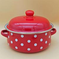 居家珐琅搪瓷炖锅宝宝辅食锅泡面锅汤锅双耳带盖锅燃气电磁炉通用|16cm红白点加厚搪瓷锅
