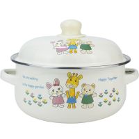 居家珐琅搪瓷炖锅宝宝辅食锅泡面锅汤锅双耳带盖锅燃气电磁炉通用|18cm三只兔子加厚搪瓷锅