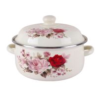 居家珐琅搪瓷炖锅宝宝辅食锅泡面锅汤锅双耳带盖锅燃气电磁炉通用|18cm粉丽佳人搪瓷锅