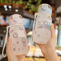 吸管杯磨砂diy卡通韩版塑料杯防摔户外可爱男女学生透明杯