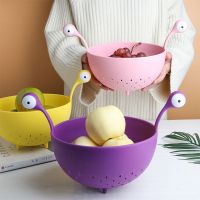 北欧ins小怪兽水果盘创意客厅零食收纳篮家用厨房果蔬洗菜沥水篮