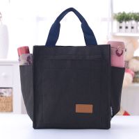 防水饭盒袋便当手提包大号学生上班族装饭盒便当袋妈咪外出手拎包|加厚防水多口袋黑色(拉链设计)