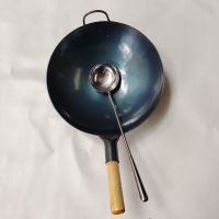 不生锈不粘锅炒锅无油烟无涂层木柄铁柄炒锅燃气家用多功能炒菜锅|加厚木把32(送勺子)