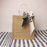 黄麻折叠购物环保同款麻布袋diy环保ins风亚麻手提袋|无印A6款配千鸟格丝巾