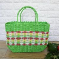 塑料编织购物篮买菜篮子手提篮野餐篮子宠物篮洗浴筐洗澡篮收纳筐|绿色花色中号