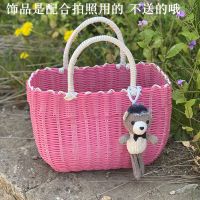 野餐篮收纳筐购物篮采摘篮买菜手提小篮子洗澡篮ins框沙滩包|元宝篮S小号浅粉色