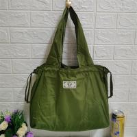 可折叠束口购物袋韩版单肩束口环保袋时尚收纳包市购物袋|纯色军绿色