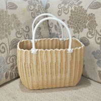塑料编织浴筐购物篮采摘篮家居菜篮子沐浴洗澡篮手提篮子收纳筐|中号米色提篮