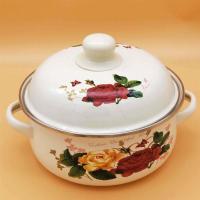 居家珐琅搪瓷炖锅宝宝辅食锅泡面锅汤锅双耳带盖锅燃气电磁炉通用|18cm大红玫瑰搪瓷锅