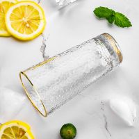 锤纹浮雕金边杯子玻璃杯家用水杯茶杯茶具复古水杯女喝水杯子女