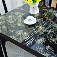 餐桌垫防水防油防烫透明软玻璃pvc茶几垫电视柜台塑料餐桌布|1.0金色水墨花 70*120cm