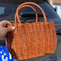 塑料编织收纳筐购物篮水果采摘买菜篮洗澡手提篮子野餐篮用品ins|出口[纯色]卡其色 特大号