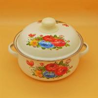 居家珐琅搪瓷炖锅宝宝辅食锅泡面锅汤锅双耳带盖锅燃气电磁炉通用|18cm倾世皇妃搪瓷锅