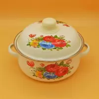 居家珐琅搪瓷炖锅宝宝辅食锅泡面锅汤锅双耳带盖锅燃气电磁炉通用|18cm倾世皇妃搪瓷锅