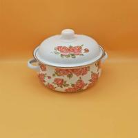 居家珐琅搪瓷炖锅宝宝辅食锅泡面锅汤锅双耳带盖锅燃气电磁炉通用|18cm金玫瑰搪瓷锅