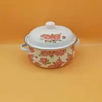 居家珐琅搪瓷炖锅宝宝辅食锅泡面锅汤锅双耳带盖锅燃气电磁炉通用|18cm金玫瑰搪瓷锅