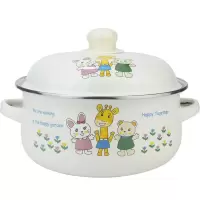居家珐琅搪瓷炖锅宝宝辅食锅泡面锅汤锅双耳带盖锅燃气电磁炉通用|18cm三只兔子加厚搪瓷锅