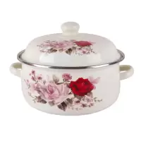 居家珐琅搪瓷炖锅宝宝辅食锅泡面锅汤锅双耳带盖锅燃气电磁炉通用|20cm粉丽佳人搪瓷锅