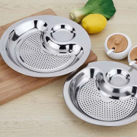 304不锈钢饺盘儿童快餐盘饺子盘沥水双层盘带醋碟水饺烧烤水果盘