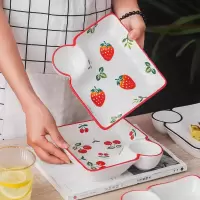 日式手绘可爱饺子盘陶瓷家用带醋碟分格碟子水饺盘子托盘餐具菜盘