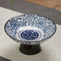 糖果创意青花瓷果盘日式家用陶瓷高脚点心盘小号干果坚果盘开心果
