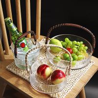 玻璃果盘客厅家用带提手日式创意果篮水果盘现代简约大号
