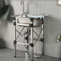 加厚不锈钢水槽带支架简易洗碗池洗手盆带落地架子单槽厨房洗菜盆