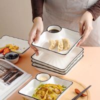 日式餐具菜盘子家用水饺子盘子带醋碟创意陶瓷分格碟子寿司盘商用