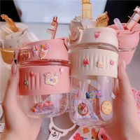 玻璃水杯女带吸管便捷ins简约可爱大容量防烫咖啡奶茶双饮杯子