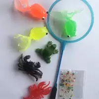 六一软胶小鱼早教 嬉水玩具 捞鱼网兜 仿真动物小金鱼组
