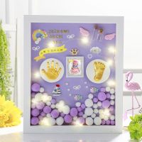 宝宝手足印泥胎毛纪念品相框新生婴儿童手脚印满月百天礼物|顺丰12寸ps框紫气东来+暖灯 免费刻字洗照片