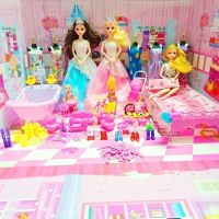 芭比娃娃套餐公主儿童婚纱礼服换装围裙大礼盒生日礼物|大家园[139] 家用版+精美双人床