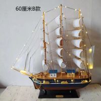实木质帆船模型 地中海海盗船轮船 手工制作工艺船品礼品帆船摆件|60厘米B款加灯