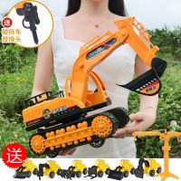 大号挖掘机宝宝挖挖机挖土机玩具钩机惯性工程车儿童玩具车模型|超大号黄色挖土机[送破拆头]+6车