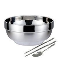 304不锈钢碗饭碗双层隔热防烫防摔大汤面碗学生家用碗刻字|2个装配勺子+筷子 13CM